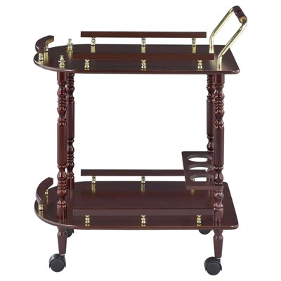 Elegant Merlot and Brass Round Serving Cart with Wine Storage