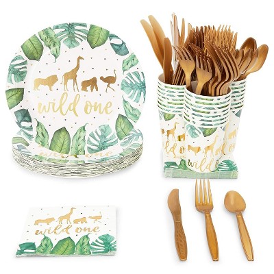 Sparkle and Bash Wild One Safari Birthday Party Supplies, Dinnerware Set (144 Pieces, Serves 24)