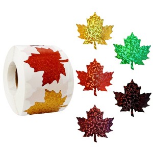 Wrapables Holographic Fall and Thanksgiving Sticker Roll for Sealing Envelopes, Gift Boxes, Journal, Autumn Party Decor (500pcs), Maple Leaf - 1 of 4