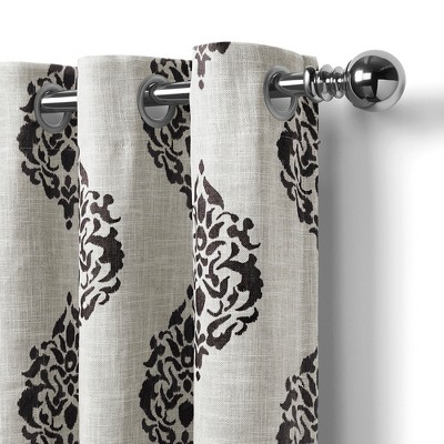 Black and Off-White Medallion Print Blackout Grommet Curtains