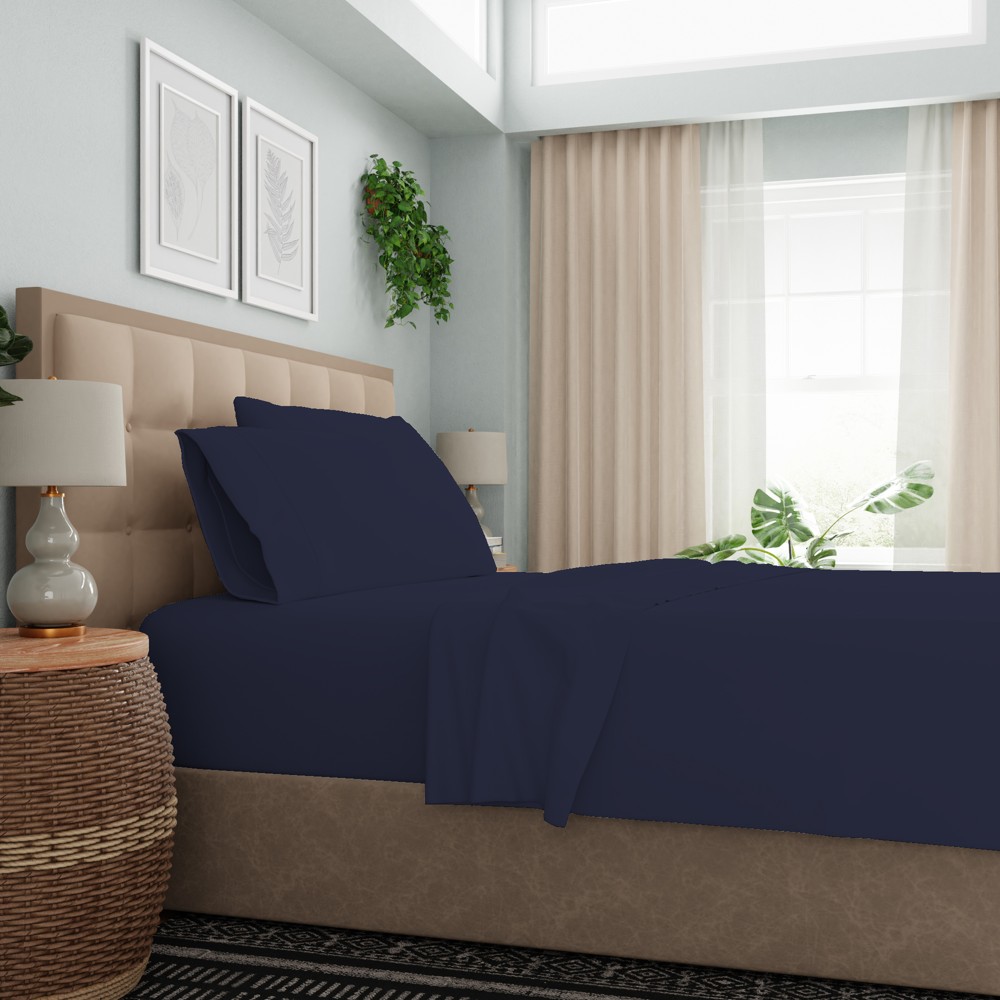 Photos - Bed Linen Full 100 Cotton Percale Sheet Set Navy - Color Sense