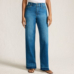 Lands' End Women's Recover High Rise Wide Leg Blue Jeans - 1 of 4