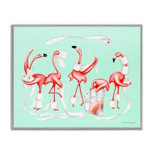 Stupell Industries Silly Flamingos Toilet Paper Rolls Bathroom Illustration Framed Giclee Art - 1 of 4