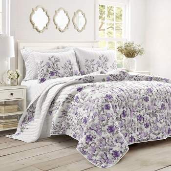 Home Boutique Tanisha Quilt Gray/Purple - 5 Piece Set -Full / Queen