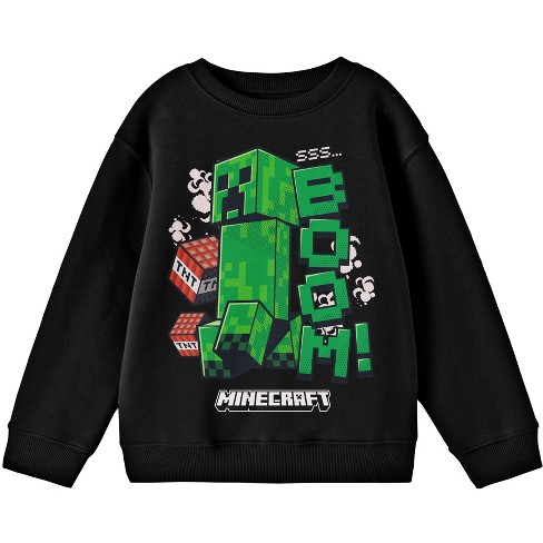 Minecraft Creeper Face Long Sleeve Black Youth Hooded Sweatshirt-XS