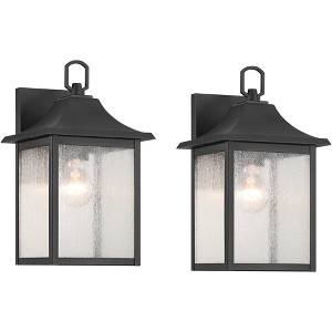John Timberland Millicent 13" High Modern Outdoor Wall Light Fixture Mount Porch House Set of 2 Weatherproof Sand Black Metal Seeded Glass Shade - 1 of 4