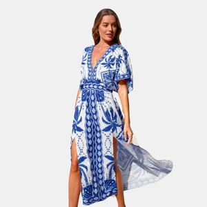 green maxi dress casual Blue Green Tropical Strapless Maxi Dress
