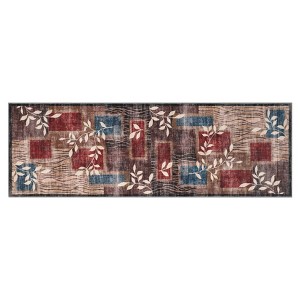 2*6 Floral Area Rug, Washable Modern Low Pile Rug for Living, Bed & Dining, Non-Slip Neutral Indoor Carpet, Abstract Rug for Office Red/Brown - 1 of 4