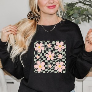Simply Sage Market Wavy Checkered Flowers Sweatshirt - 1 of 4