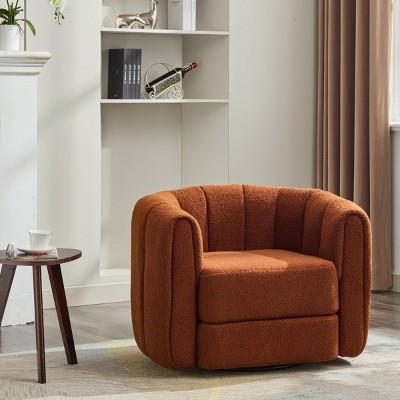 Coolbibila 360° Modern Teddy Fabric Upolstered Round Swiel Accent Chair,Comfy Living Room Bedroom Swiel Barrel Armchair,Single Seater Sofa