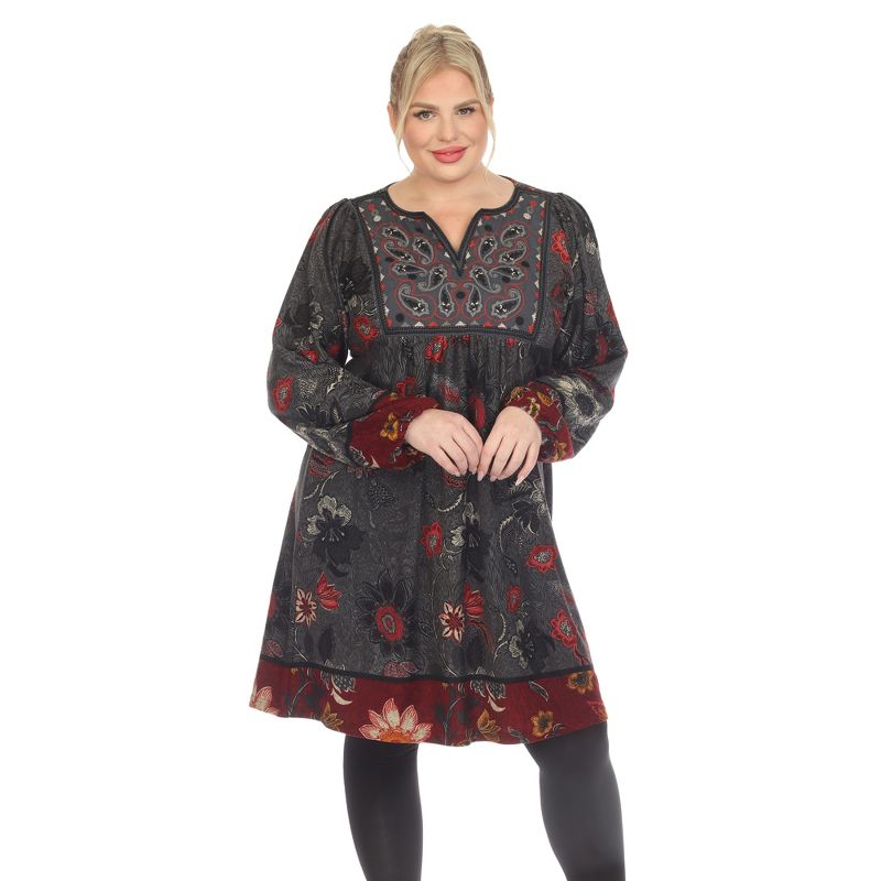 Plus Size Paisley Floral Embroidered Sweater Dress, 2 of 6