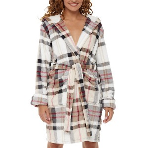 ADR Women's Short Robe, Plush Fleece Women's Robe, Hooded Bathrobe Woman - 1 of 4