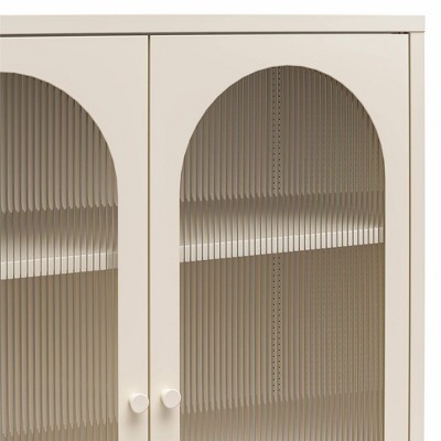 Parchment Metal Accent Cabinet with Fluted Glass Doors