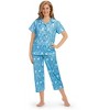 Collections Etc Short Sleeve Button-Front Abstract Floral Capris Pajama Set - 4 of 4
