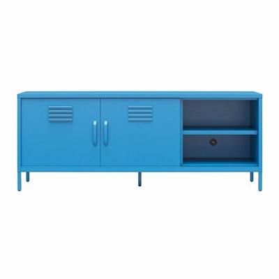 Bright Blue Metal Locker-Style TV Stand with Cabinet for TVs up to 65"
