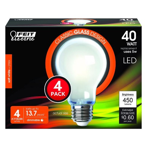 Feit Electric A19 E26 (Medium) Filament LED Bulb Soft White 40 Watt Equivalence 4 pk - image 1 of 1