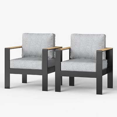 LayinSun Outdoor Patio Furniture Aluminum Armchair, All-Weather Metal Chair with 5" Thick Cushions for Porch, Balcony