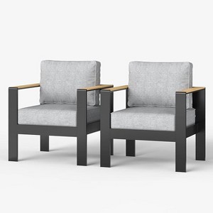 LayinSun Outdoor Patio Furniture Aluminum Armchair, All-Weather Metal Chair with 5" Thick Cushions for Porch, Balcony - 1 of 4