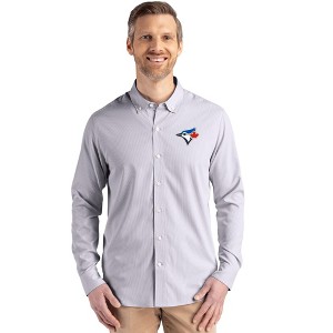 Toronto Blue Jays Cutter & Buck Skyline Epic Confidence Recycled Pinstripe Mens Long Sleeve Dress Shirt - Elemental Grey/White - 2X Large - 1 of 1