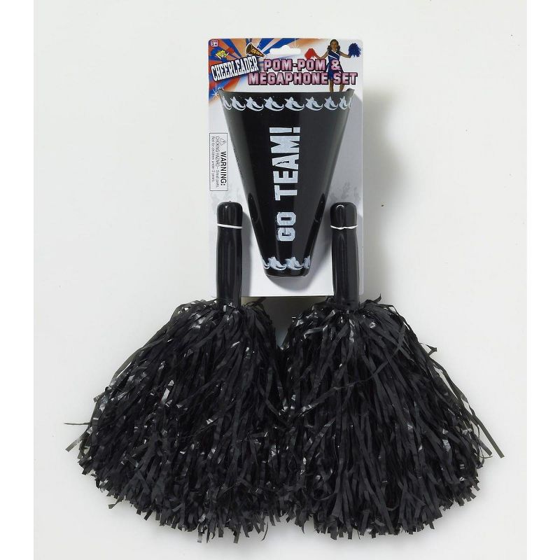 Cheerleader Pom Pom & Megaphone Costume Accessory Set: Black, 1 of 2