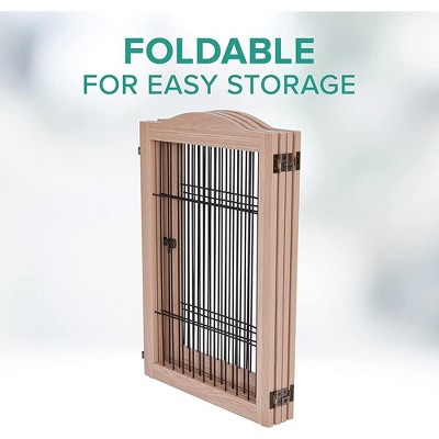 Light Brown 4-Panel Freestanding Wooden Dog Gate with Walkthrough Door