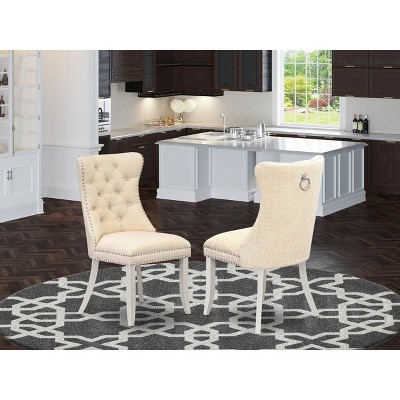 East West Furniture DAP2F23 Dallas Parson Kitchen Chairs - Button Tufted Nailhead Trim Beige Red faux Leather  Dining Chairs, Set of 2, linen white