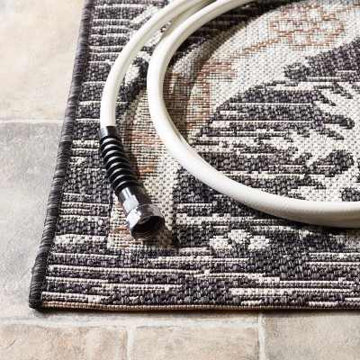 Black and Gray Synthetic Rectangular Non-slip Area Rug