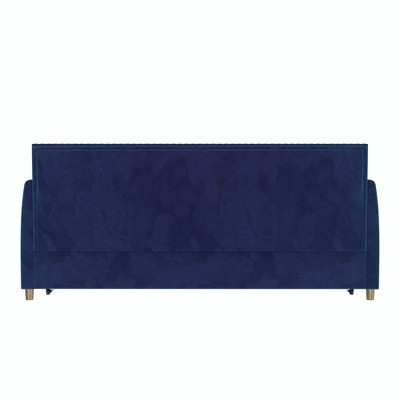 Twin Blue Velvet Upholstered Daybed with Trundle and Tufted Headboard