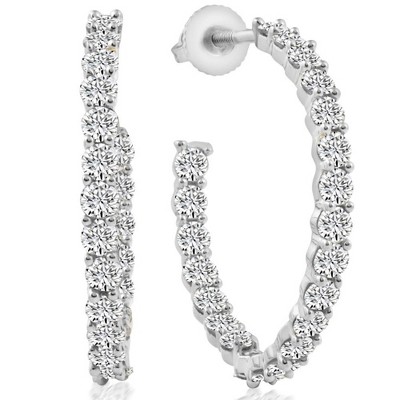 Pompeii3 2 1/4Ct Diamond Inside Outside Hoops 10k White or Yellow Gold Earrings 1" Tall
