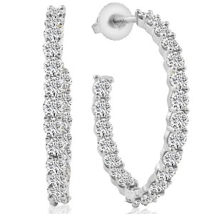 Pompeii3 2 1/4Ct Diamond Inside Outside Hoops 10k White or Yellow Gold Earrings 1" Tall - 1 of 2