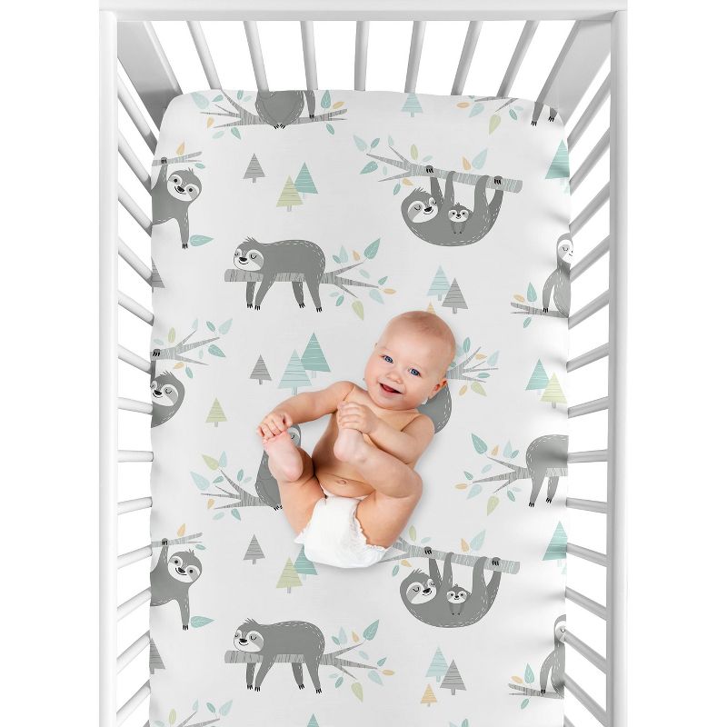 Sweet Jojo Designs Gender Neutral Baby Fitted Crib Sheet Sloth Blue Grey and White, 5 of 8