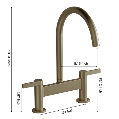 Brushed Gold Double Handle Bridge Kitchen Faucet
