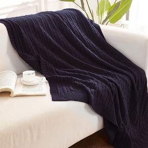Cotton Cable Knit Twin Blanket, Super Soft Warm Knitted Blanket, 60x80 Inches, Eggplant Purple - NTBAY - 1 of 4