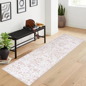 Acekool 10x13 Vintage Medallion Washable Area Rug, Extra Large Non-Slip Distressed Floral Carpet, Stain Resistant for Living Room, Bedroom, Grey - 1 of 4