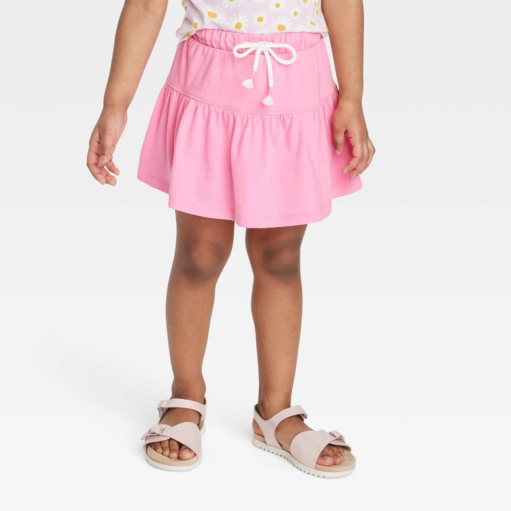 Toddler Girls' Knit Skirt - Cat & Jack™ Pink 3T: Built-in Shorts, Cotton Blend, Elastic Waistband, Above Knee Length