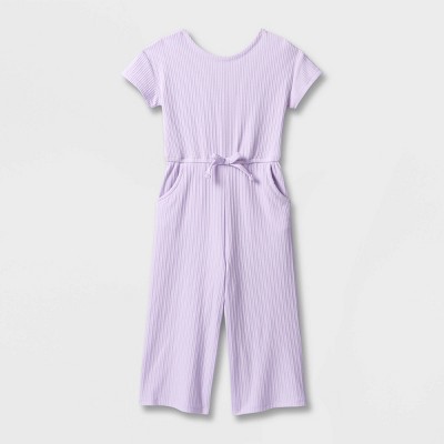 Toddler Girls' Solid Rib Short Sleeve Jumpsuit - Cat & Jack™ Purple
