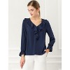 INSPIRE CHIC Women's Office Work Ruffle V Neck Long Sleeve Chiffon Peasant Blouse - 3 of 4