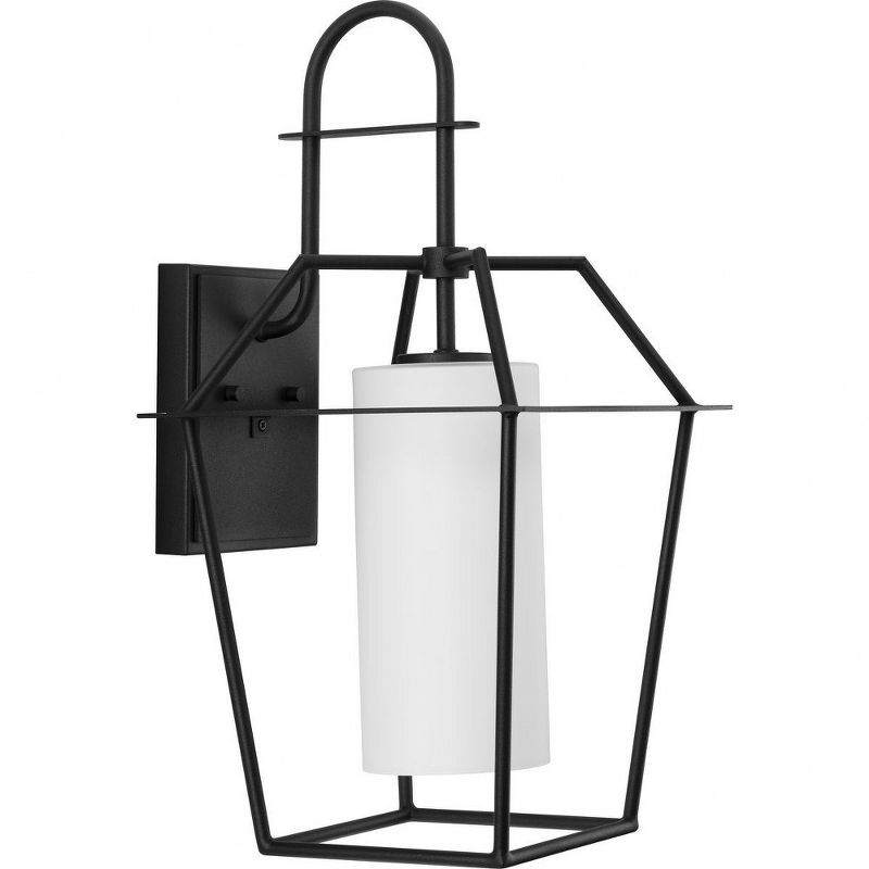 Progress Lighting Chilton 1-Light Outdoor Textured Black Wall Lantern with Etched Opal Glass Shade, 1 of 2