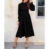 Women's Ruffle Mock Neck Long Sleeve Smocked Midi Dress Casual Elastic Waist Tiered Long Dress - 4 of 4