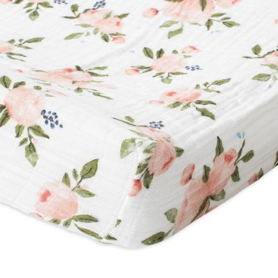 Image of Little Unicorn Cotton Muslin Changing Pad Cover - Watercolor Roses