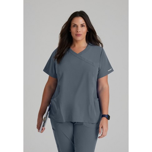 Skechers By Barco - Vitality Women's Electra 3-Pocket Ribbed V-Neck Scrub  Top Small Pewter