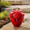 Glazed Pot Polyresin Outdoor Floor Fountain with LED Lights - Red - Teamson Home: Weather-Resistant, Electric Water Feature with Pump - 4 of 4