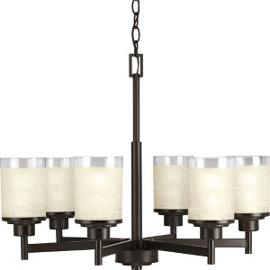 Progress Lighting Alexa 6-Light Linear Chandelier, Steel, Antique Bronze, Textured White Linen Glass - 1 of 2