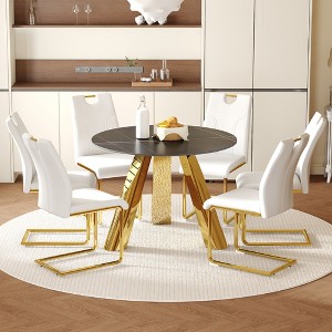 6-Piece Dining Set with Sintered Stone Tabletop and Dining Chairs with Golden Metal Leg - 1 of 4