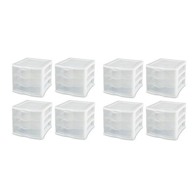 Sterilite ClearView Compact Portable 3 Storage Drawer Organizer Cabinet (8 Pack)