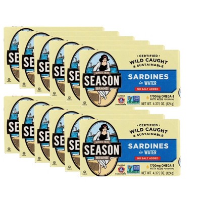 Season Wild Sardines in Water No Salt Added - Case of 12/4.375 oz