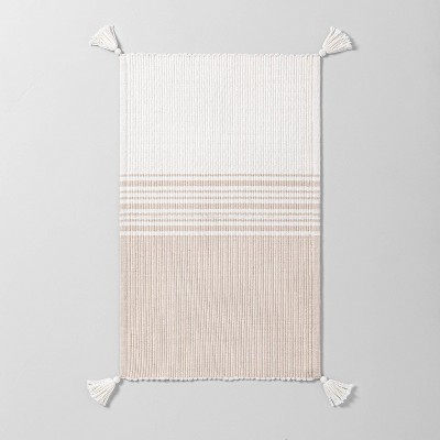 Neutral Center Stripes Colorblock Bath Rug Beige/Cream - Hearth & Hand™ with Magnolia