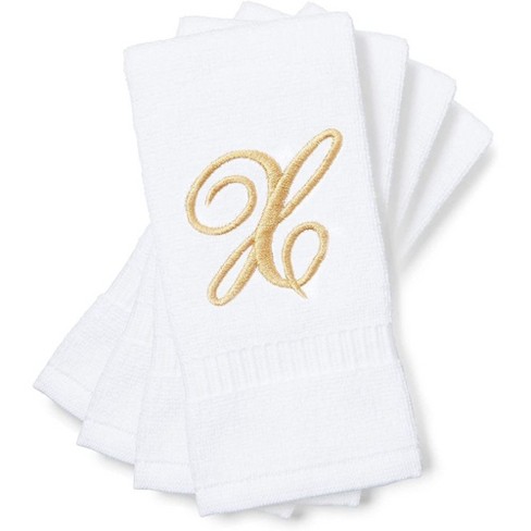 11 x 18 in, White, Set of 4 Monogrammed Fingertip Towels Embroidered Letter B 