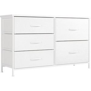 Aoibox White Dresser with 5 Fabric Storage Drawers Wooden Top Steel Frame Modern Chest for Bedroom Closet Kids Room - 1 of 4