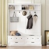 TIRAMISUBEST Elegant Wide Hall Tree with 5 Hooks, Versatile Entryway Lift Top Storage Bench with 2 Drawers, Retro 3-in-1 Coat Rack with Black Handles - 2 of 4